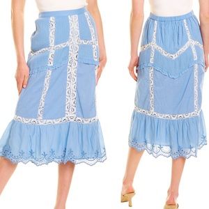 LoveShackFancy Baby Blue Caius MIDI Skirt Pastel Prairie Boho CottageCore Large